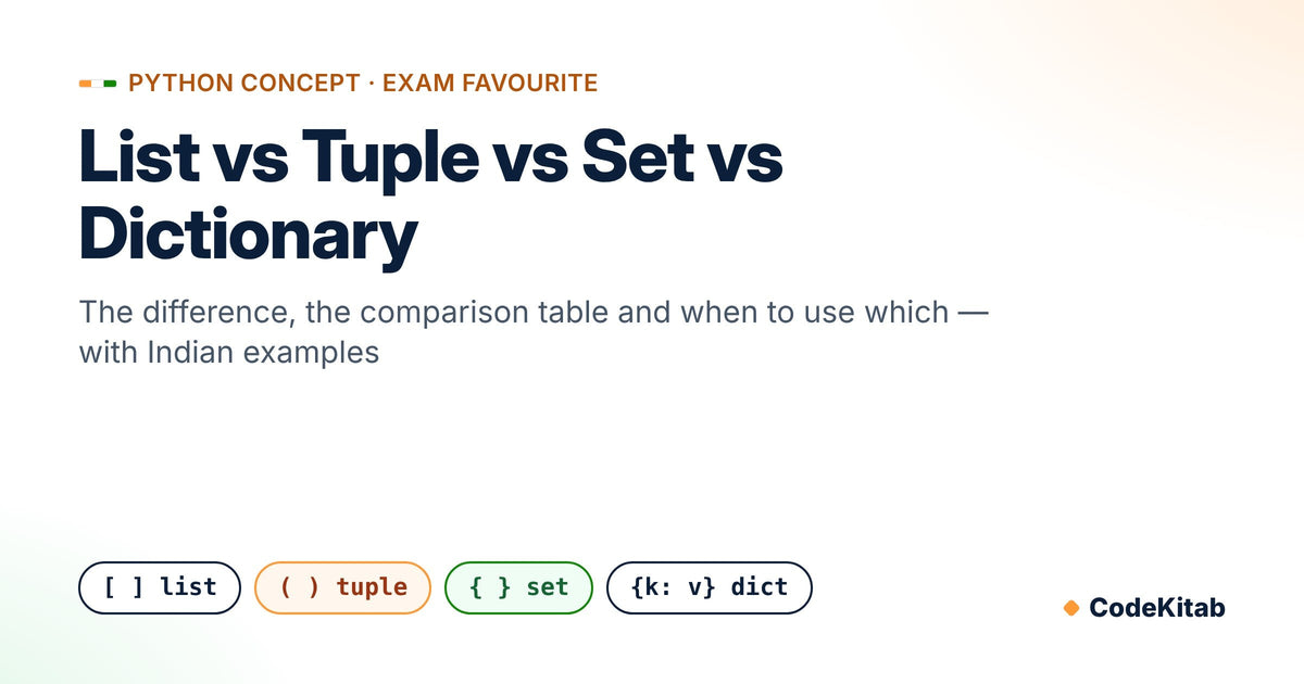 List vs tuple vs set vs dictionary in Python – CodeKitab explainer