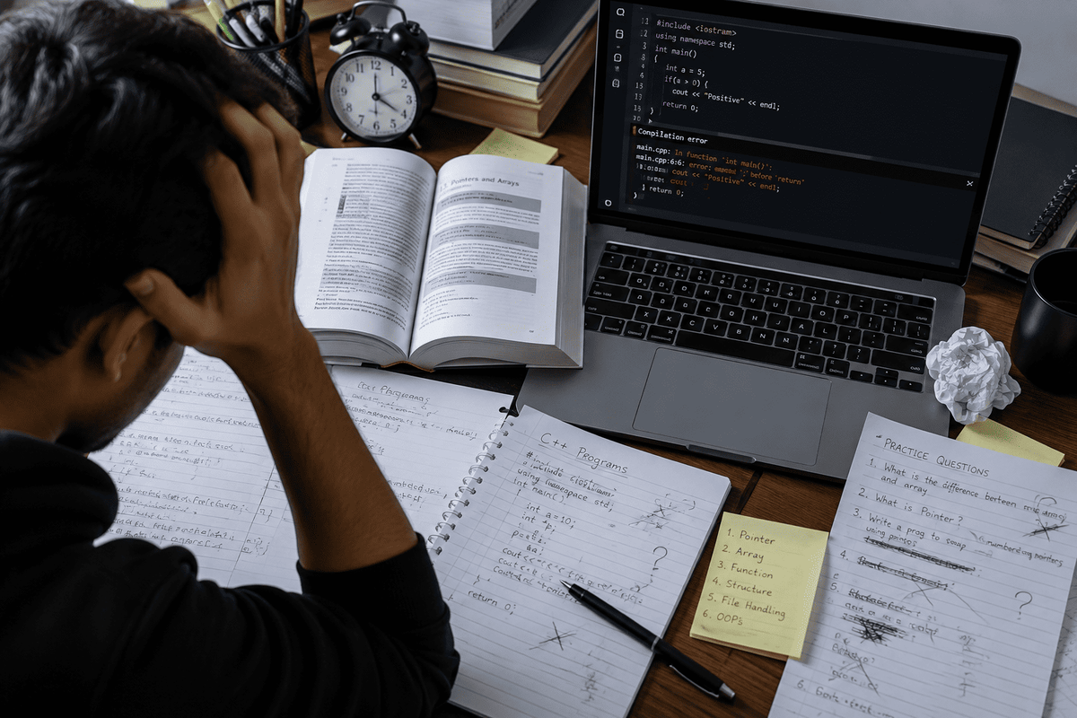Student struggling with a traditional textbook