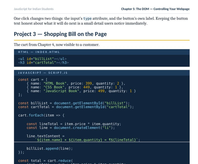 Shopping Bill on the Page
